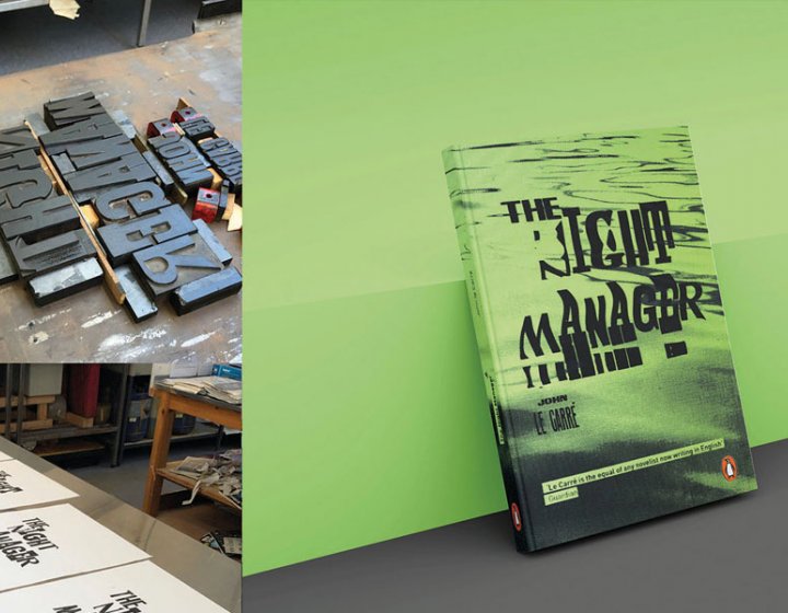 Book cover design with 'The Night Manager' title and letter press letters